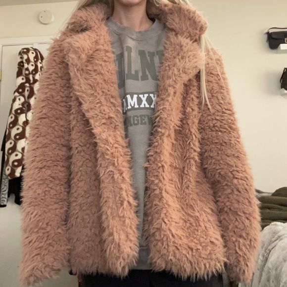 Forever 21 Camel Tan Open Front Collared Faux Fur Teddy Coat - Picture 8 of 8